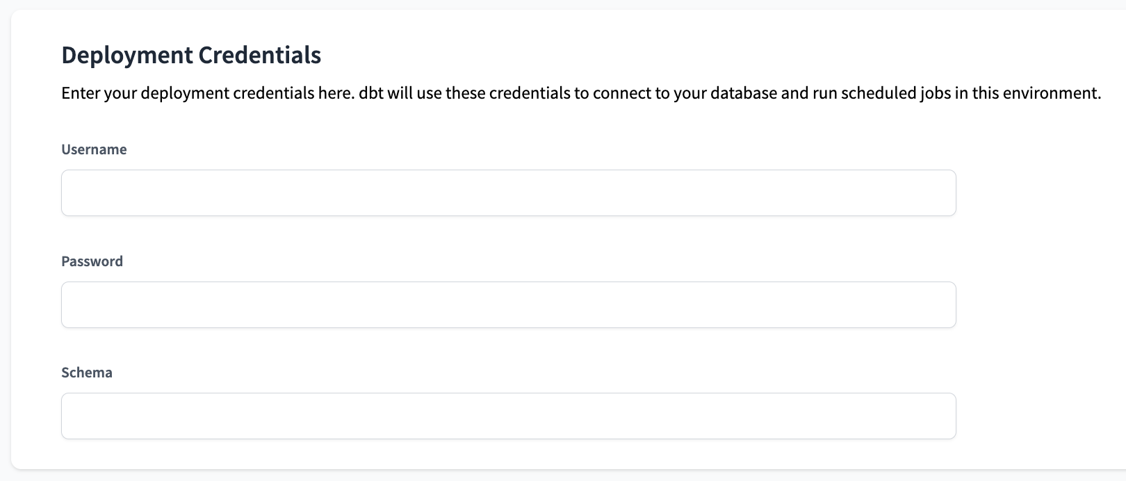 Postgres Deployment Credentials Settings